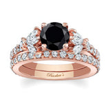 Marquise And Round Black And White Diamond Ring Set