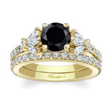 Marquise And Round Black And White Diamond Ring Set
