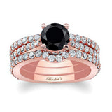 Traditional Black And White Diamond Ring Set With 2 Bands