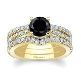 Traditional Black And White Diamond Ring Set With 2 Bands