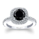 Double Halo Round Black And White Diamond Engagement Ring