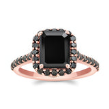 Emerald Cut Black Diamond Halo Ring