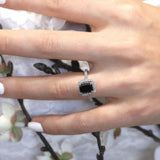Radiant Cut Black And White Diamond Halo Ring