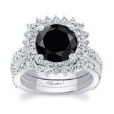 3 Carat Black And White Diamond Engagement Ring Set With 2 Bands