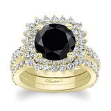 3 Carat Black And White Diamond Engagement Ring Set With 2 Bands