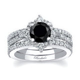 Classic Halo Black And White Diamond Bridal Set With 2 Bands