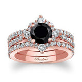 Classic Halo Black And White Diamond Bridal Set With 2 Bands