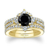 Classic Halo Black And White Diamond Bridal Set With 2 Bands