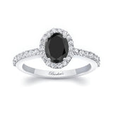 Oval Black And White Diamond Halo Engagement Ring