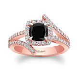 Split Shank Cushion Cut Black And White Diamond Halo Ring