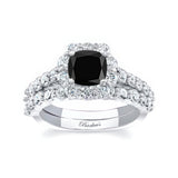 1 Carat Black And White Diamond Halo Ring Set
