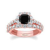 1 Carat Black And White Diamond Halo Ring Set