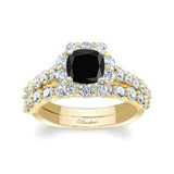 1 Carat Black And White Diamond Halo Ring Set