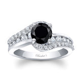 Curved Black And White Diamond Engagement Ring