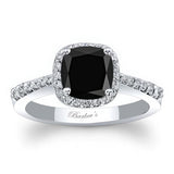 1 Carat Cushion Cut Halo Black And White Diamond Ring