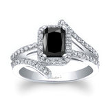 Rectangle Halo Radiant Cut Black And White Diamond Engagement Ring