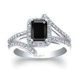 Rectangle Halo Black And White Diamond Engagement Ring
