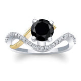 Curved Black And White Diamond Wedding Ring