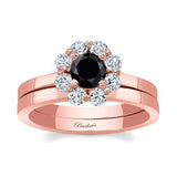 Halo Black And White Diamond Solitaire Wedding Ring Set