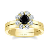 Halo Black And White Diamond Solitaire Wedding Ring Set