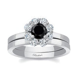 Halo Black And White Diamond Solitaire Wedding Ring Set