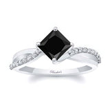 Princess Cut Black And White Diamond Twist Engagement Ring