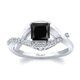 Criss Cross Princess Cut Black And White Diamond Engagement Ring