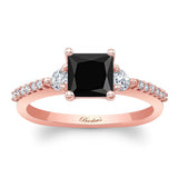 Black And White Diamond 3 Stone Princess Cut Engagement Ring