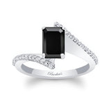 Emerald Cut Black And White Diamond Pave Engagement Ring