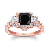 Vintage Three Stone Black And White Diamond Engagement Ring