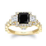 Vintage Three Stone Black And White Diamond Engagement Ring