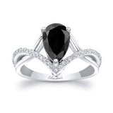 Unique Pear Shaped Black And White Diamond Ring