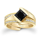 Interlocking Princess Cut Black And White Diamond Bridal Set