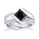 Interlocking Princess Cut Black And White Diamond Bridal Set