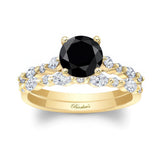 Vintage Style Black And White Diamond Wedding Ring Set