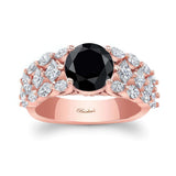 Three Row Black And White Diamond Ring