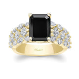 Three Row Emerald Cut Black And White Diamond Ring