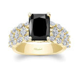 Three Row Radiant Cut Black And White Diamond Ring