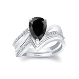 Split Shank Pear Black And White Diamond Bridal Set