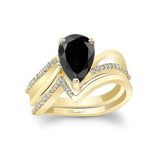 Split Shank Pear Black And White Diamond Bridal Set