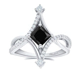 Unusual Priness Cut Black And White Diamond Engagement Ring