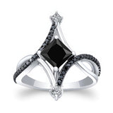 Unusual Priness Cut Black Diamond Engagement Ring