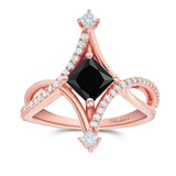 Unusual Priness Cut Black And White Diamond Engagement Ring