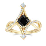 Unusual Priness Cut Black And White Diamond Engagement Ring