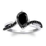 Pear Shaped Black Diamond Ring With Twisted Band