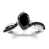 Pear Shaped Black Diamond Ring With Twisted Band