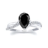Pear Shaped Black And White Diamond Ring With Twisted Band