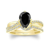 Pear Shaped Black And White Diamond Twist Bridal Set