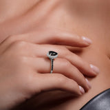 Pear Shaped Black Diamond Halo Ring