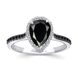 Pear Shaped Black Diamond Halo Ring